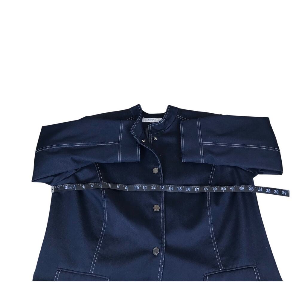 Tahari Arthur S. Levine Trench Coat Women’s 16W Navy Blue Cotton Button Front - Picture 7 of 9